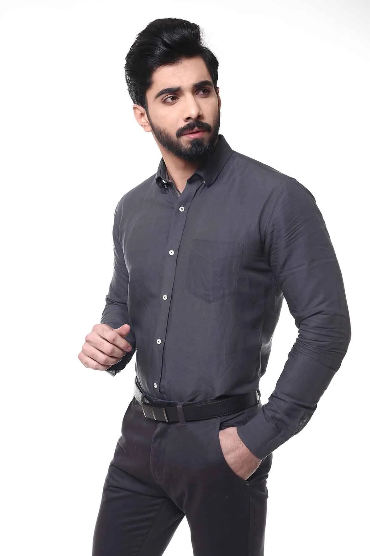 SMART SHIRT FULL SLEEVE BUTTON DOWN DARK GREY