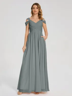 Steel Grey Bridesmaid Dresses Charlee Flowy Split Chiffon Bridesmaid Dresses