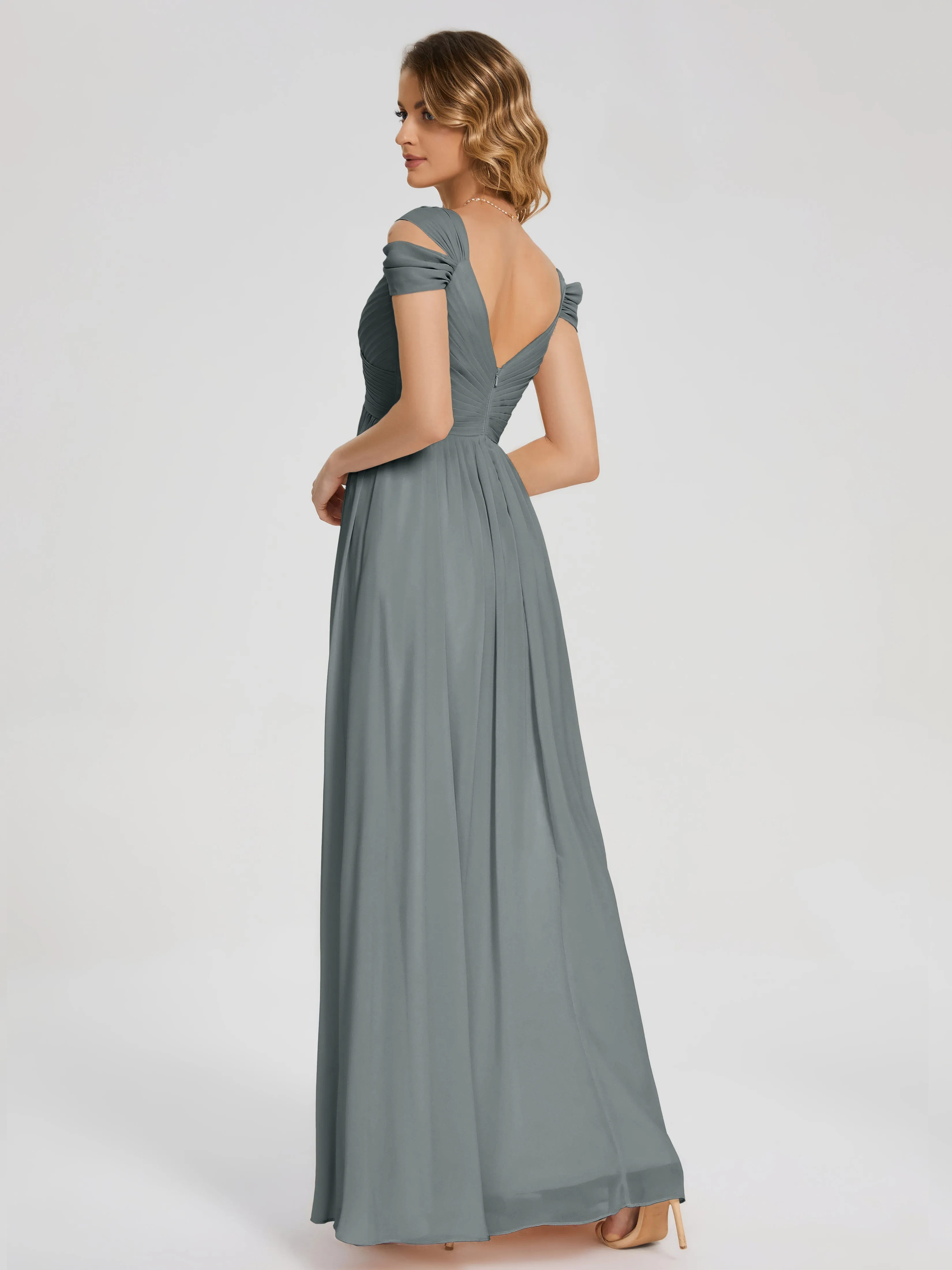 Steel Grey Bridesmaid Dresses Charlee Flowy Split Chiffon Bridesmaid Dresses