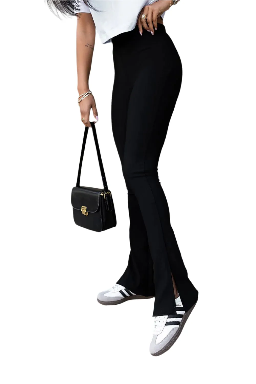 TEEK - Black Slit Foot Long Noe Leggings