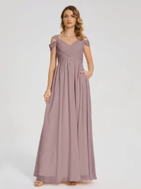 Vintage Mauve Bridesmaid Dresses Charlee Flowy Split Chiffon Bridesmaid Dresses