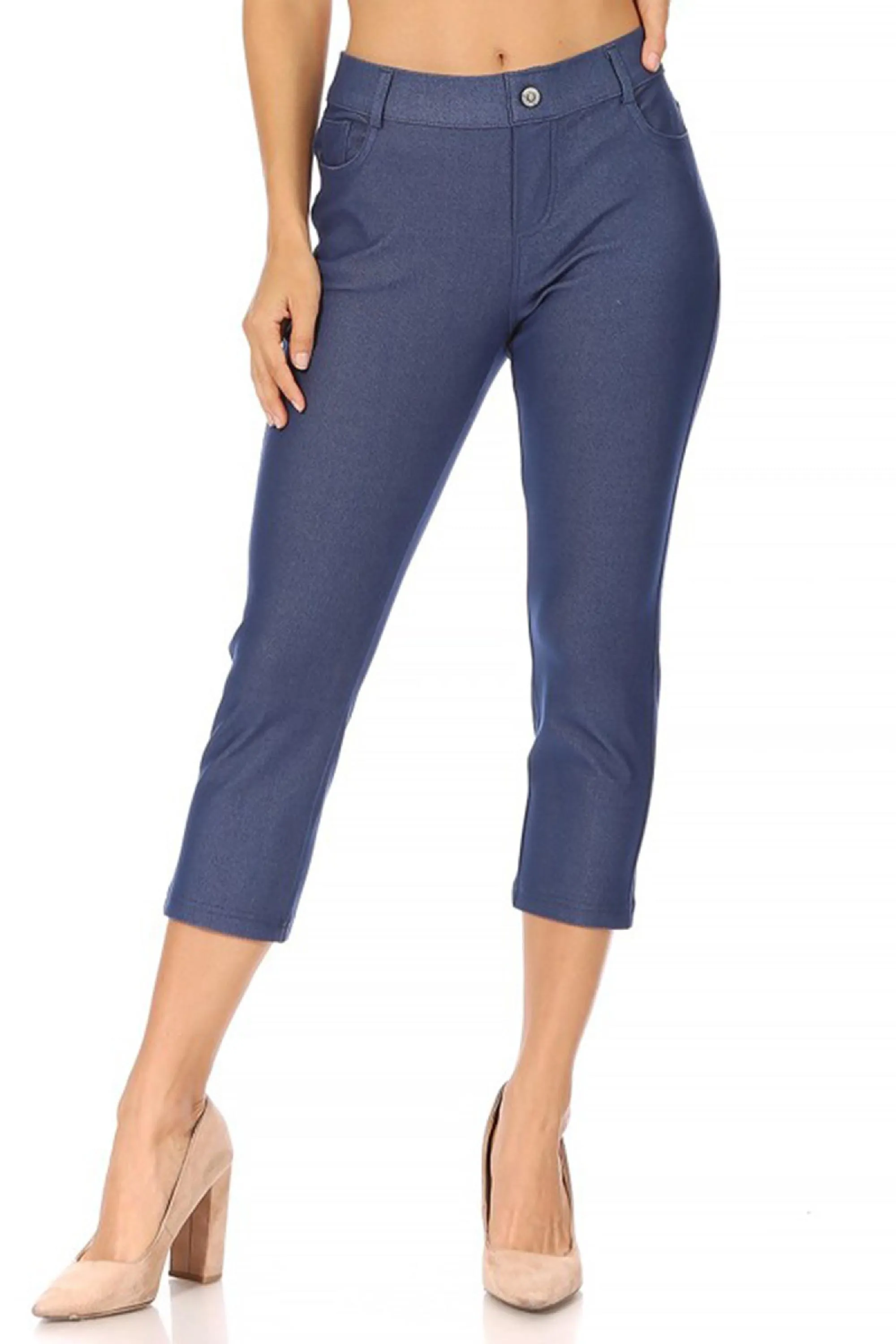 Women's Casual Comfy Slim Pocket Jeggings Jeans Capri Pants